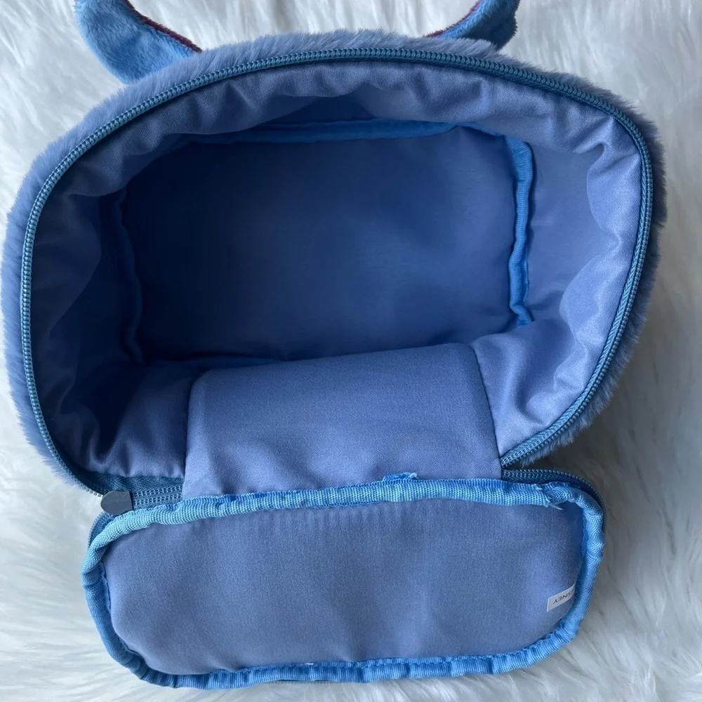 🆕 Disney Stitch Fluffy Blue Travel Cosmetic Bag Unisex Adults